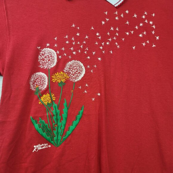 Vintage Deadstock Morning Sun Collared Shrt Sleeve Dandelion Ladybug Graphic Top - Picture 2 of 10